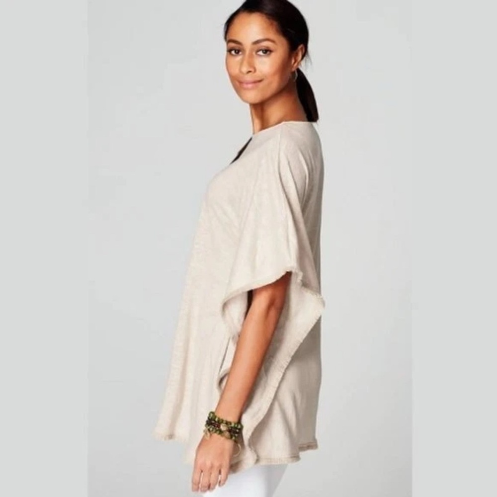 J. Jill Size Xs/s 100% Linen Frayed Trim Poncho Tunic Top Tan Beige size Xs/S